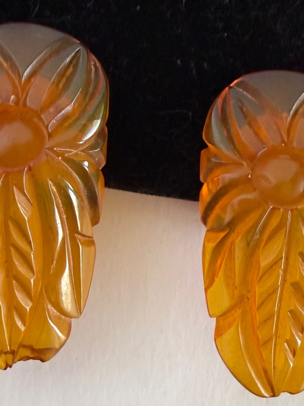 Vintage Carved Apple Sauce Bakelite Clip-On Earrings
